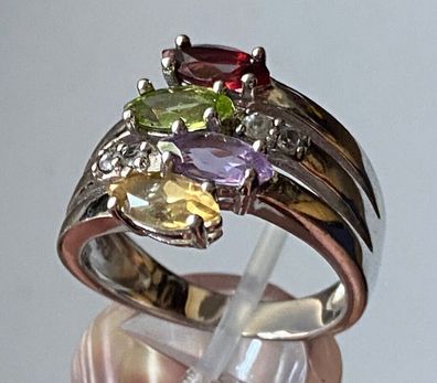 Wunderschöner Design Ring - 925er Silber - 4 Farbsteine - Ringgröße 57
