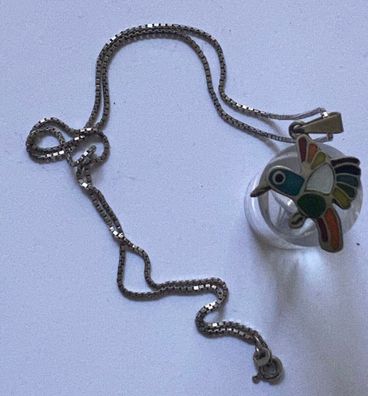 Paradisvogel mit Emaillearbeit Größe 2,5 cm + Kette 925er Silber