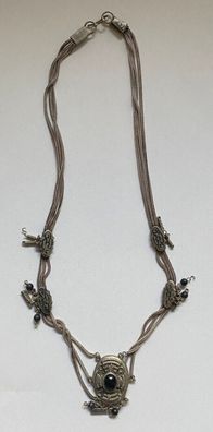 Antike, aufwendige Art Deco Halskette / Colier um 1900 - 800er Silber mit Onyx