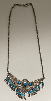 Antikes , aufwendiges, orientalisches Collier 900er Silber mit Türkis