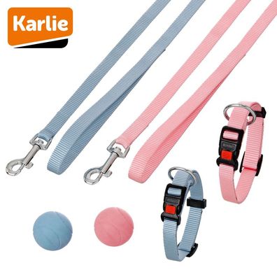 Karlie Welpen-Set Halsband Leine Ball - hellblau rosa - Puppy Hundewelpen Nylon