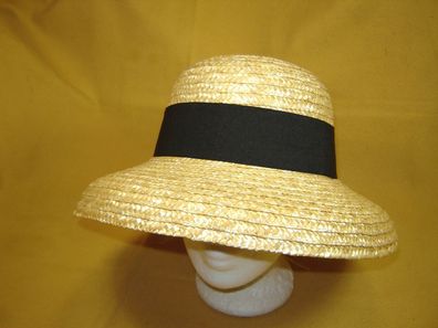 Trachtenhut Strohhut Tulpenform weiter Rand Naturstroh m Band blau od oliv