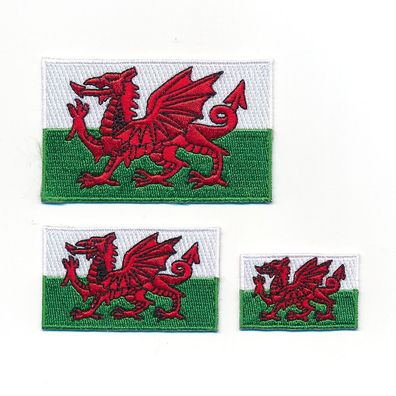 3 Wales Cardiff Drachen Flaggen Flags Europa GB EU Aufnäher Aufbügler Set 1207