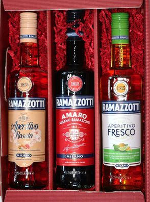 Ramazzotti Amaro 30 % + Aperitivo Rosato 15 % Aperitivo Fresco 15% 0,7 L Geschenk