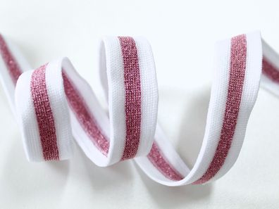 Galonband "weiß-glitzerpink ", Galonstreifen, Jerseyband, 2,5 cm breit