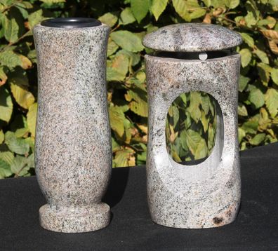 Grablaterne mit Vase Grablicht Grableuchte Grabschmuck aus Paradiso Granit