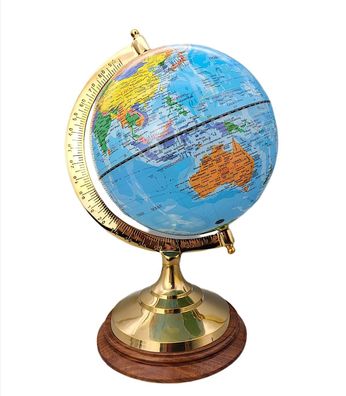 Globus, Erdglobus auf Messingstand mit Holzsockel, Tischglobus 34 cm