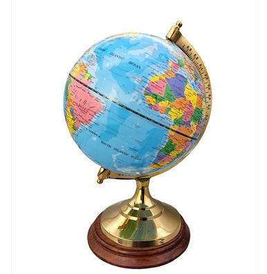 Globus, Erdglobus auf Messingstand mit Holzsockel, Tischglobus 47 cm