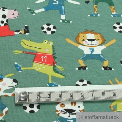 0,5 Meter Kinderstoff Baumwolle Elastan Single Jersey grün Fußball Spiel dehnbar