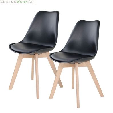 Design Stuhl DELMO (2er Set) schwarz + Holzbeine