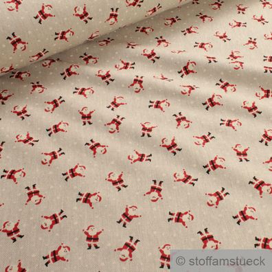 Stoff Weihnachtsstoff Baumwolle Polyester Rips natur Nikolaus Leinenoptik