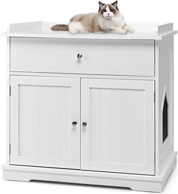 Katzenschrank mit Schublade & Tür & Eingang, 3-in-1 Katzenhaus Katzentoilette