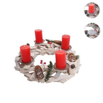 Adventskranz rund, Weihnachtsdeko Tischkranz, Holz Ø 40cm weiß-grau