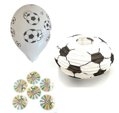 14-tlg Set Fußballdesign Luftballons Fußball Party Deko Lampion Pappuntersetzer