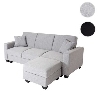 Sofa HWC-H47 mit Ottomane, Couch Sofa Gästebett, Schlaffunktion 217x145cm