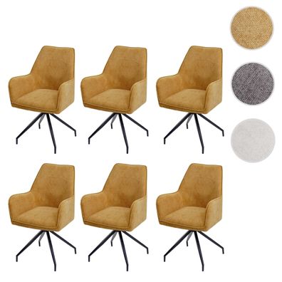 6er-Set Esszimmerstuhl HWC-K15, Küchenstuhl Stuhl mit Armlehne, Stoff/ Textil Metall