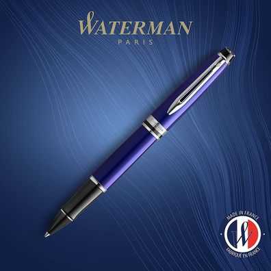 Waterman Expert Rollerball, blau mit Chromzierteilen, feine Schreibspitze, schwarz...