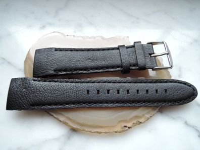 Leder Uhrenarmband Ersatzband Rundanstoss schwarz 22 mm b27