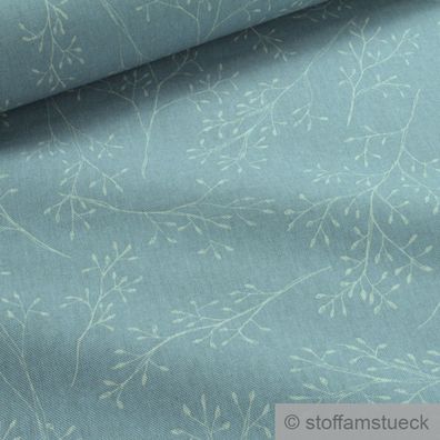 Stoff Baumwolle Polyester Rips blau Silbergras Leinenoptik Französischblau Gras