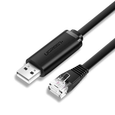 Ugreen Konsolenkabel USB - Ethernet RJ45 1,5m Flat Kabel Adapter Konverter schwarz