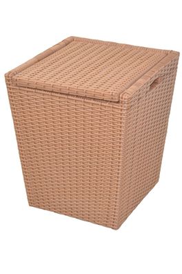 Wäschekorb beige Holz / Polyrattan / Stoff Wäschetruhe Wäschebox Wäschesammler