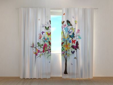 Fotogardine Baum aus Schmetterlingen, Fotovorhang mit Motiv, Digitaldruck, auf Maß