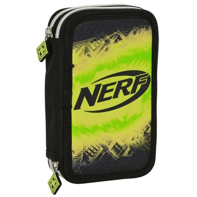 NERF 2-Fach Federtasche Federmäppchen schwarz - neon grün gefüllt