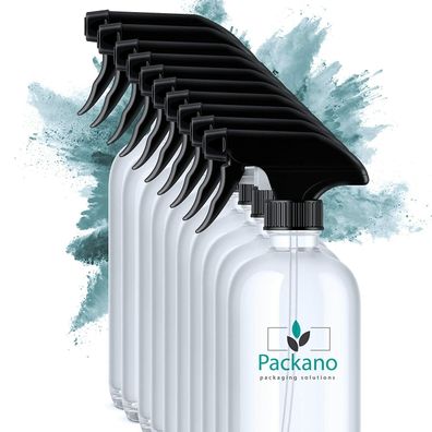 Packano® 10stk. x leere 500 ml PET Sprühflaschen mit schwarzem Sprühkopf Flasche