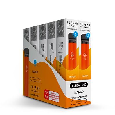 10 x ELFBAR 600 Mango Ice Nikotinfrei e-Zigarette Original ELF BAR® e-Shisha Vape