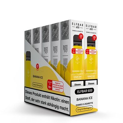 10 x ELFBAR 600 Banane Eis 20mg Nikotin e-Zigarette Original ELF BAR® e-Shisha Vape