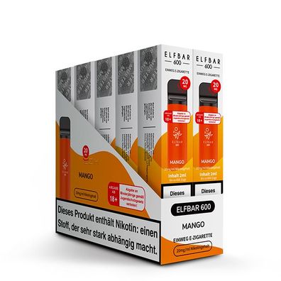10 x ELFBAR 600 Mango 20mg Nikotin e-Zigarette Original ELF BAR® e-Shisha Vape
