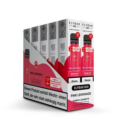 10 x ELFBAR 600 Pink Lemonade 20mg Nikotin e-Zigarette ELF BAR® e-Shisha Vape