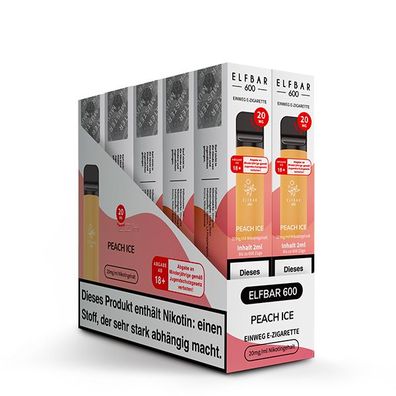 10 x ELFBAR 600 Peach Ice 20mg Nikotin e-Zigarette Original ELF BAR® e-Shisha Vape