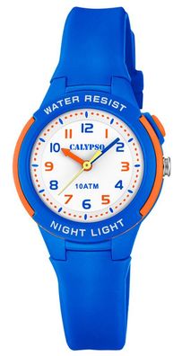 Calypso Kinderuhr analog Quarz mit Licht Silikonband blau K6069/3