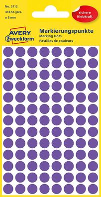 AVERY Zweckform 3112 Selbstklebende Markierungspunkte, Violett (Ø 8 mm; 416 Klebep...