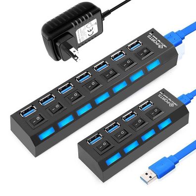 USB Hub 3.0 Multi Splitter, Netzteil 4/7 Port mit Schalter für PC