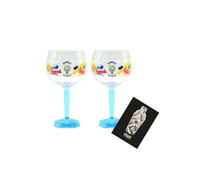 Bombay Sapphire 2er Set Ballon Glas mit Muster bunt Cocktail Glas Gläser eckige