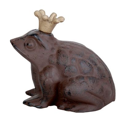 Süßer Froschkönig mit Krone L, Antike Dekofigur rostbraun, Gusseisen schwere Qualität