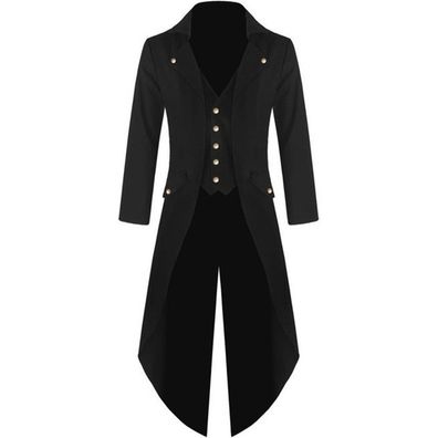 Herren Vintage Gothic lange Jacke, Herbst Retro cooles Uniformkostüm
