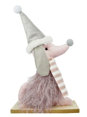 Aufsteller Dackel rosa mit Weihnachtsmütze | Dekofigur Figur Zierfigur 16x29cm