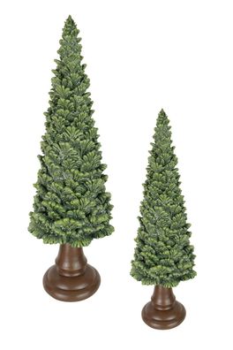 2x Deko Tanne grün auf Sockel | Tannenbaum Figur | 24-32cm Winter Weihnachten