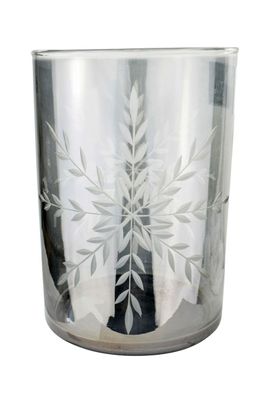 Glaswindlicht Schneeflocke grau | Windlicht Glas Teelichthalter | 15,5x10 cm