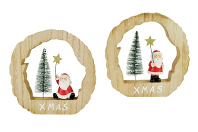 2er Set Weihnachtsmann im Holzkreis | Dekofigur Figur Weihnachtsdeko | 18,5 cm
