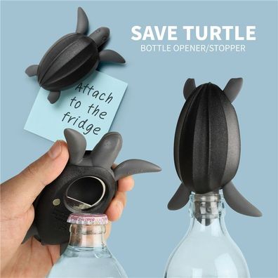Save Turtle Flaschenöffner Verschluss Qualy Magnet Schwarz Grau Schildkröte Öffner