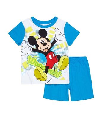 Disney Micky Maus Shorty Pyjama Schlafanzug Hellblau Baumwolle