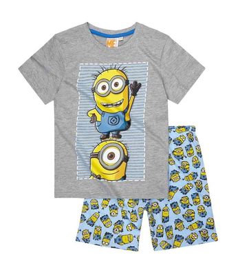 Minions Shorty Pyjama Schlafanzug Grau Baumwolle Größe 116