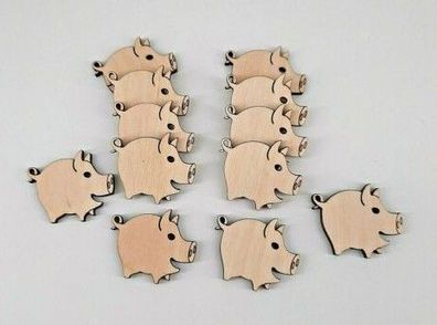 Glücks-Schweinchen 12-Teile Holz zum Basteln Verzieren Gestalten und Dekorieren
