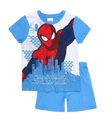 Spiderman Shorty Pyjama Schlafanzug Baumwolle hellblau