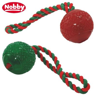 Nobby XMAS - TPR Ball mit Seil - Hundespiel Wurfseil Apportierspiel Wurfschlaufe