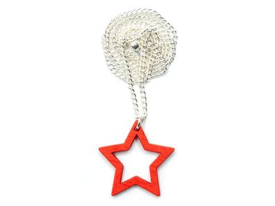 Stern Kette Miniblings 45cm Anhänger Halskette Star Weihnachten Holz hohl rot